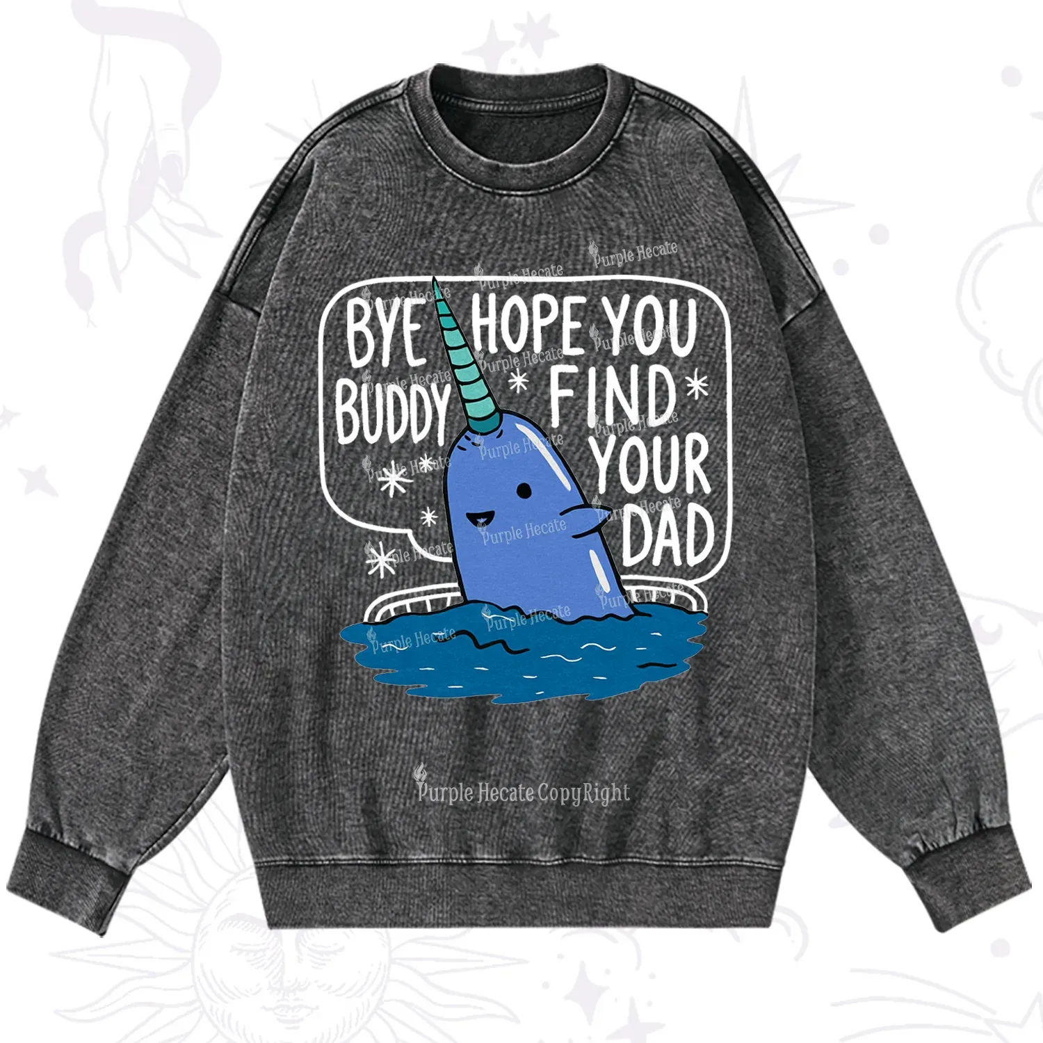 Purplehecate Good Luck Buddy Whale Christmas Washed Sweatshirt