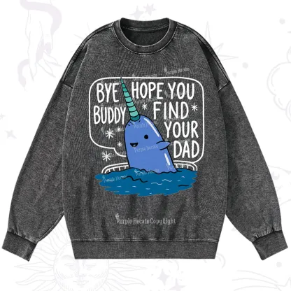 Purplehecate Good Luck Buddy Whale Christmas Washed Sweatshirt