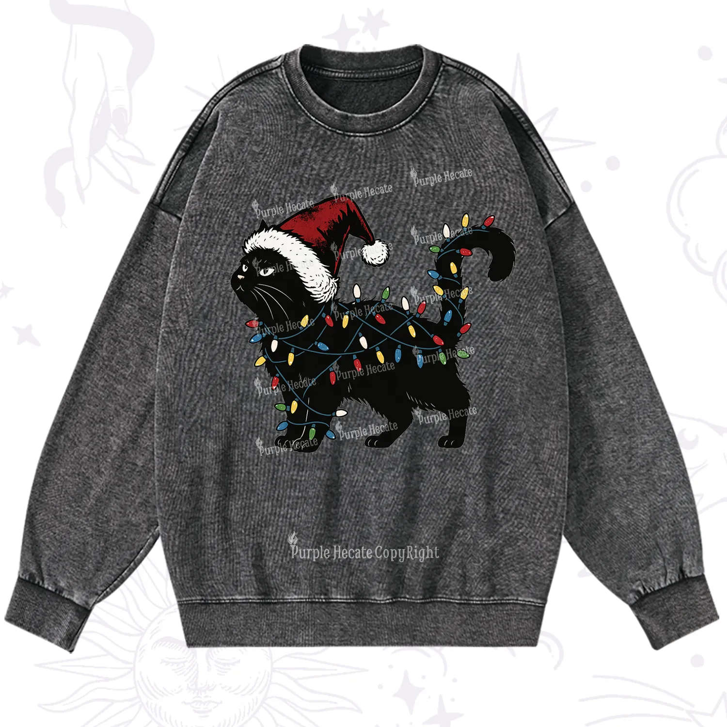Purplehecate Cute Cat Christmas Washed Sweatshirt
