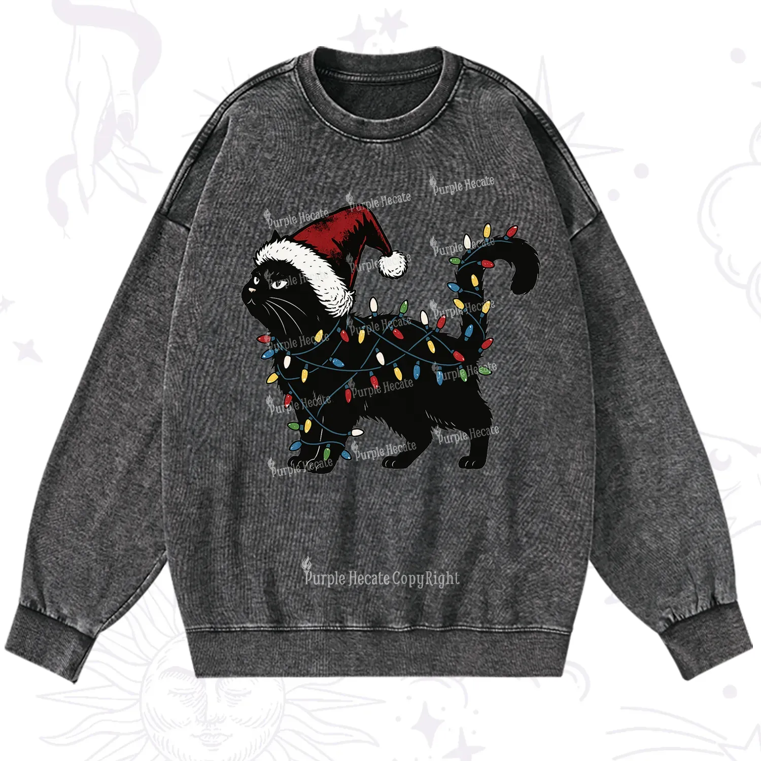 Purplehecate Cute Cat Christmas Washed Sweatshirt