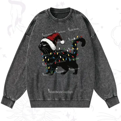 Purplehecate Cute Cat Christmas Washed Sweatshirt