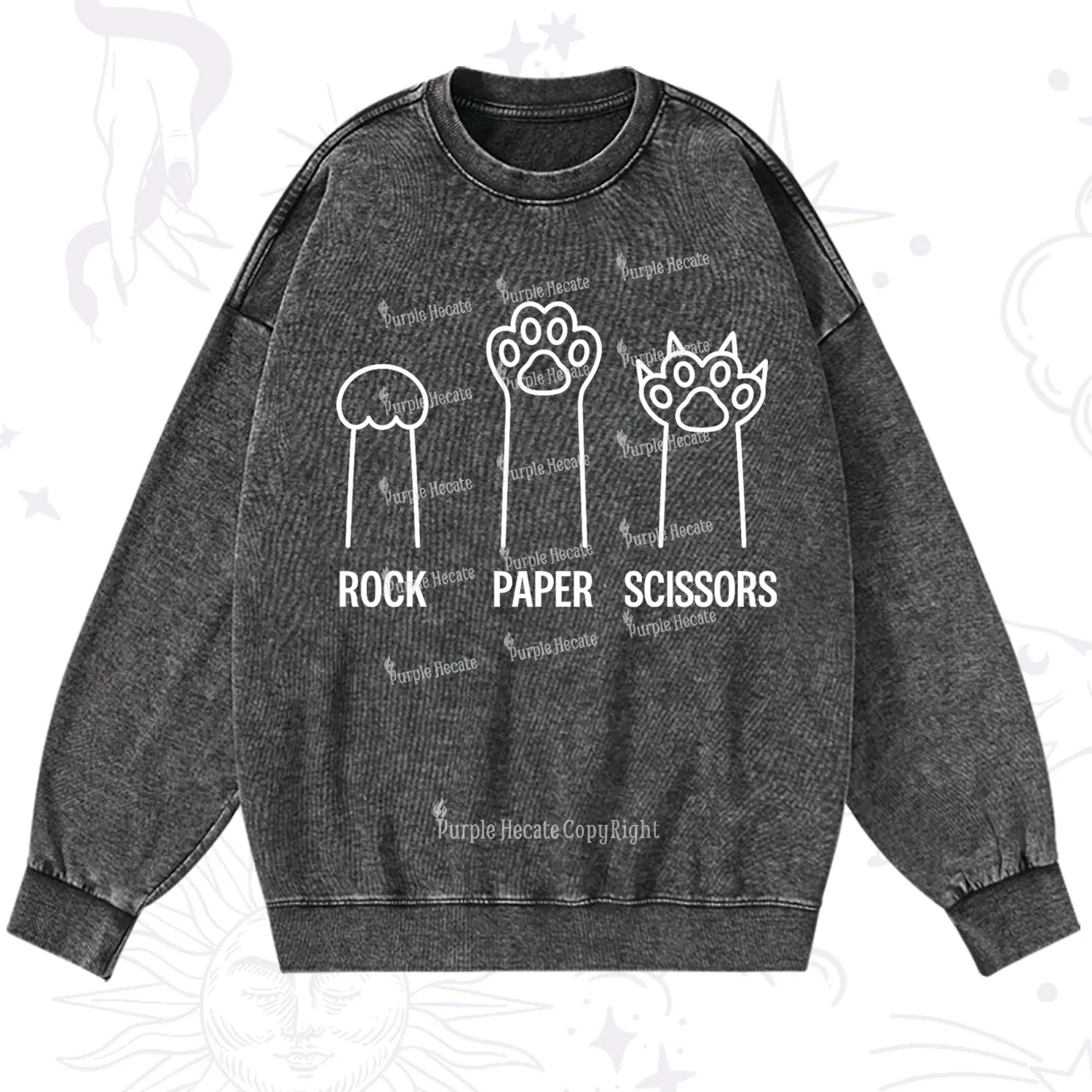 Purplehecate Rock Paper Scissors Cat Paw Edition Washed Sweatshirt
