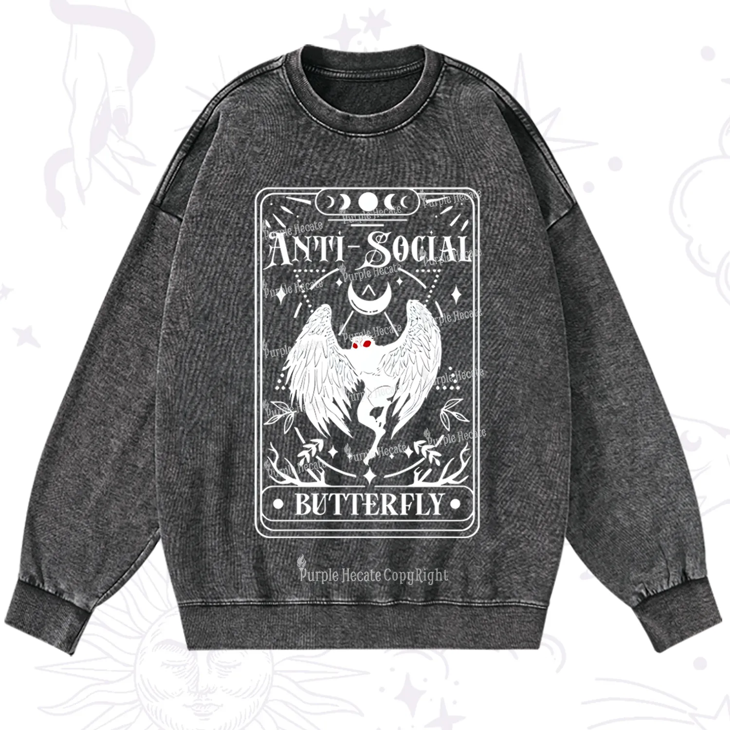 Purplehecate The Antisocial Butterfly Oracle Card Washed Sweatshirt