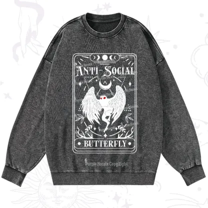 Purplehecate The Antisocial Butterfly Oracle Card Washed Sweatshirt
