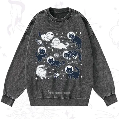Purplehecate Cats in Space Washed Sweatshirt