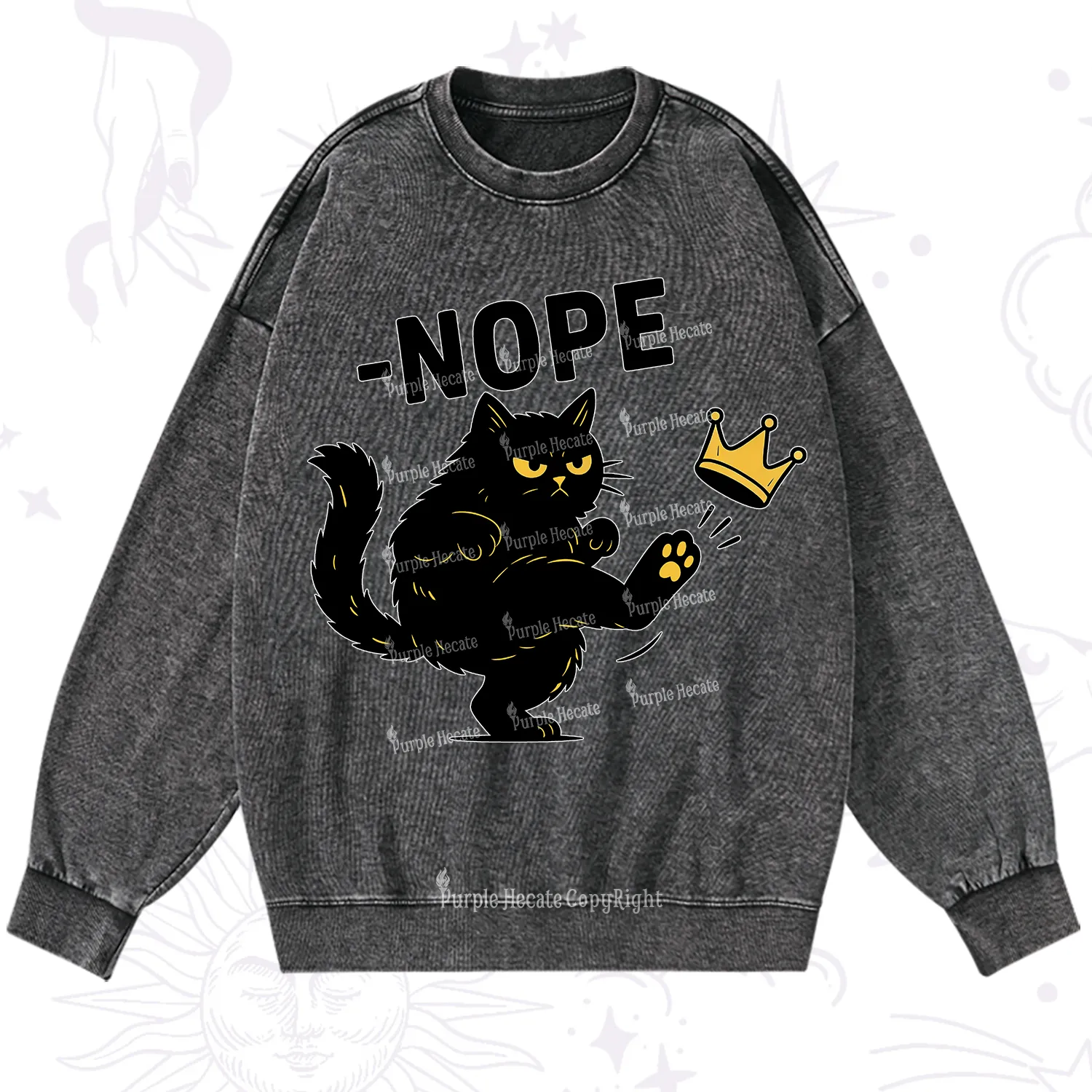 Purplehecate No Kings Black Cat Washed Sweatshirt