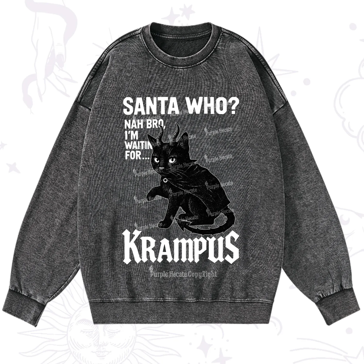 Purplehecate Santa Who? Nah Bro I'm Waiting for Krampus Christmas Washed Sweatshirt