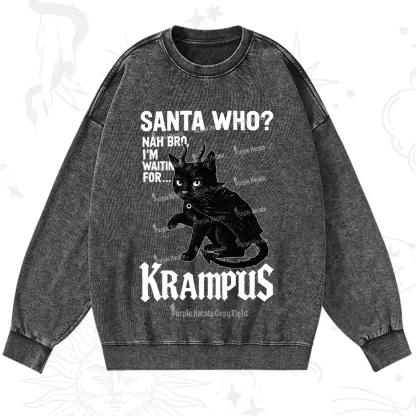 Purplehecate Santa Who? Nah Bro I'm Waiting for Krampus Christmas Washed Sweatshirt