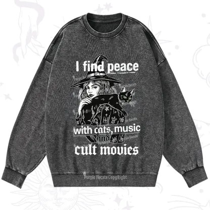 Purplehecate I Find Peace With Cats Music Cult Movies Washed Sweatshirt