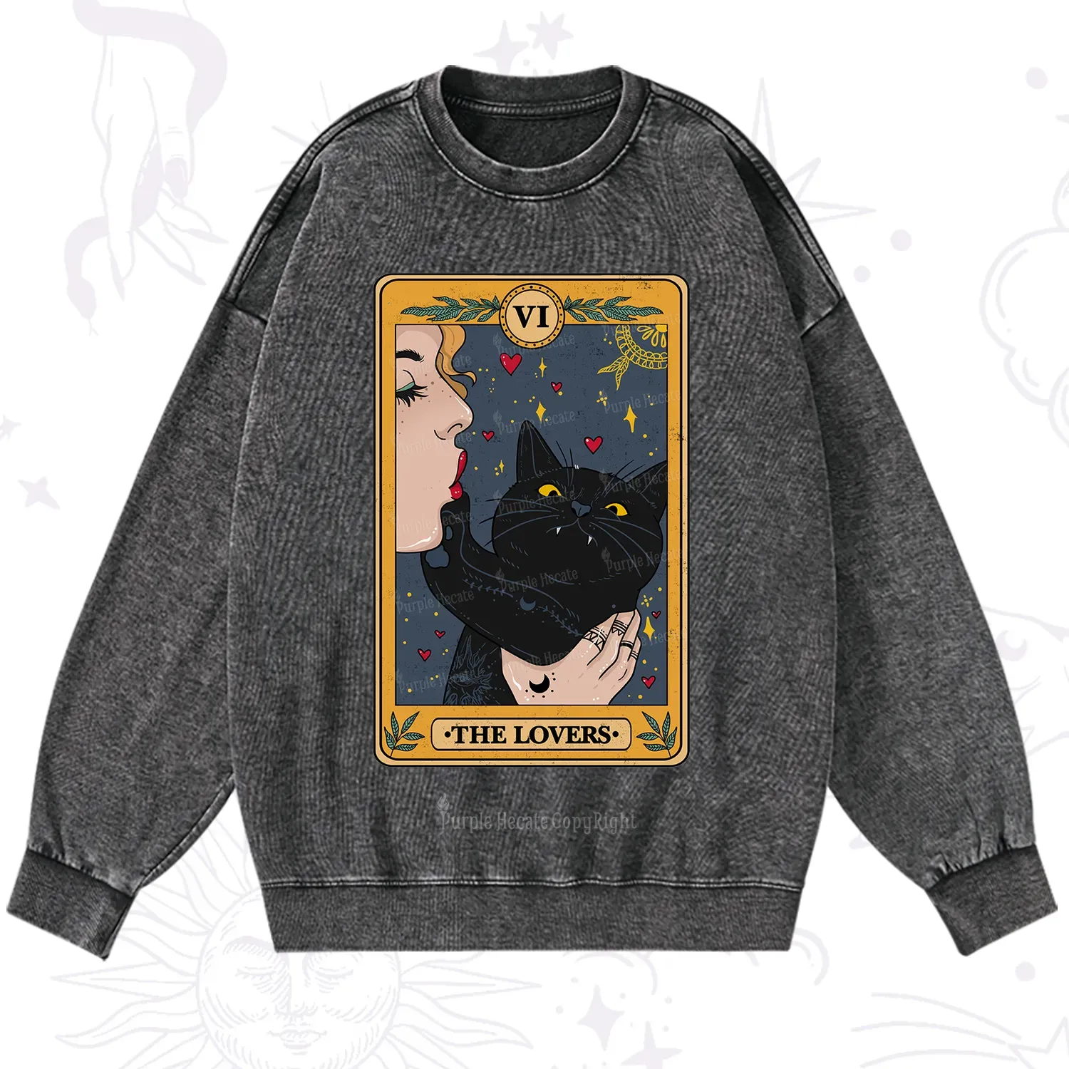 Purplehecate The Lovers Cat Tarot Washed Sweatshirt