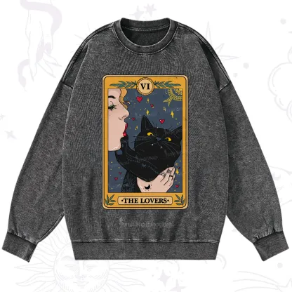 Purplehecate The Lovers Cat Tarot Washed Sweatshirt