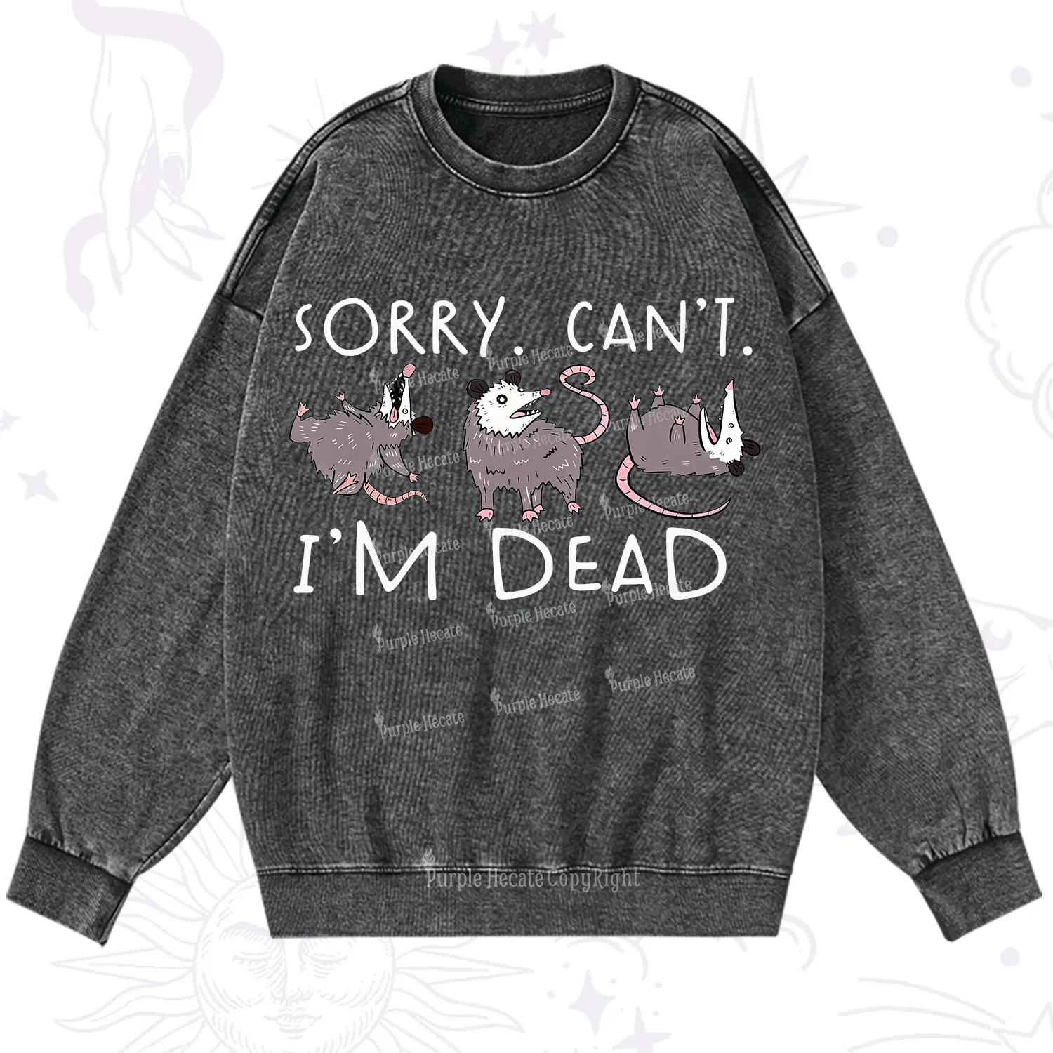 Purplehecate Funny Possum Sorry I Can't I'm Dead Washed Sweatshirt
