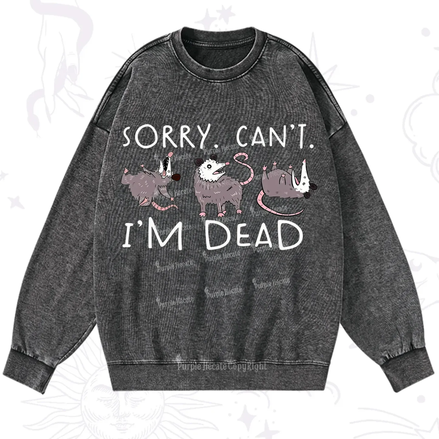 Purplehecate Funny Possum Sorry I Can't I'm Dead Washed Sweatshirt
