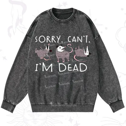 Purplehecate Funny Possum Sorry I Can't I'm Dead Washed Sweatshirt