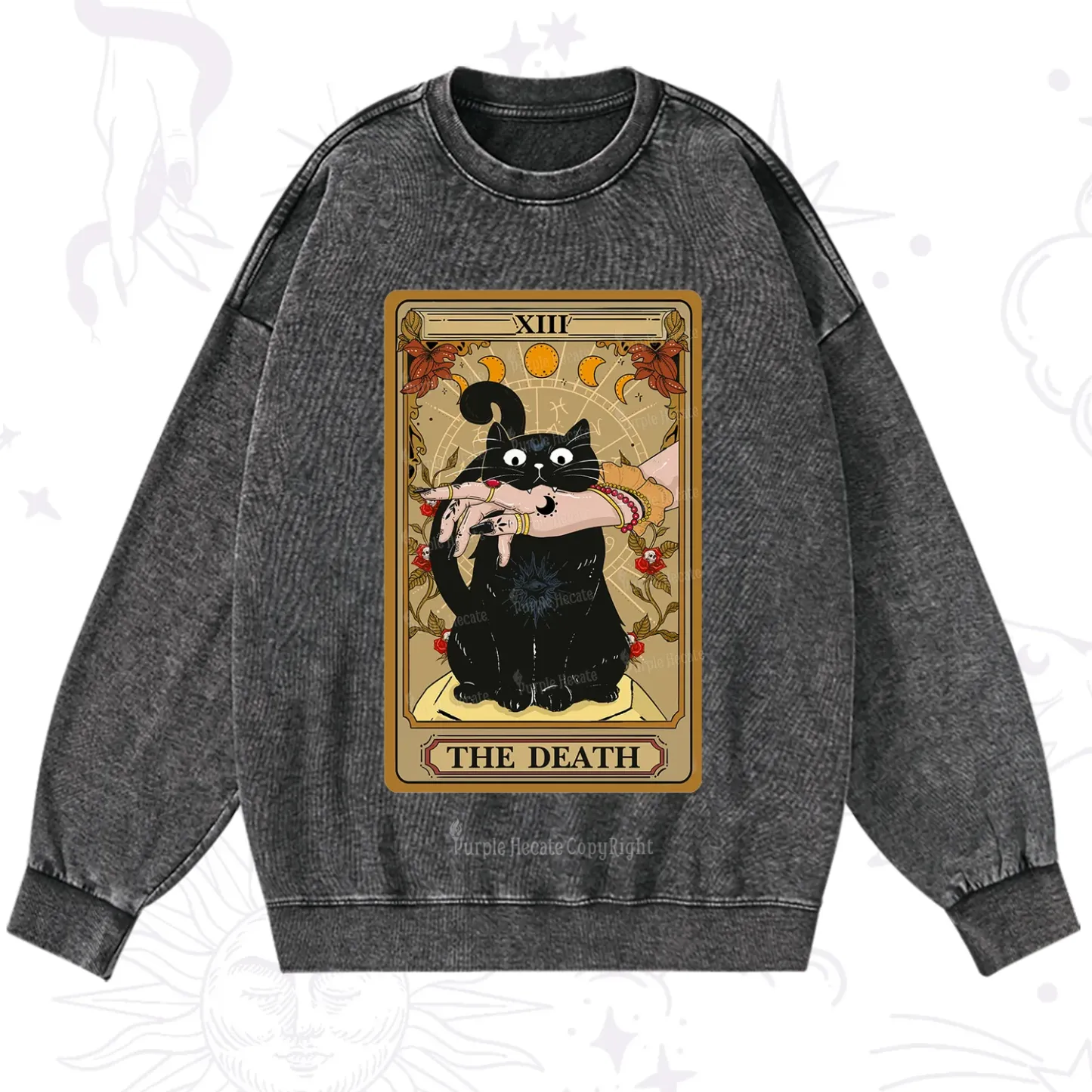 Purplehecate The Death Tarot Black Cat Washed Sweatshirt