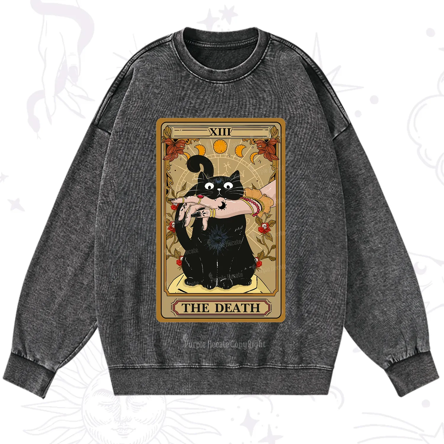 Purplehecate The Death Tarot Black Cat Washed Sweatshirt