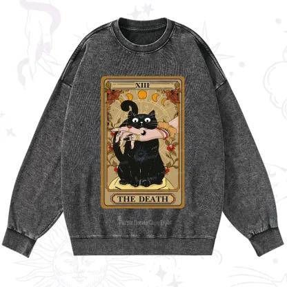Purplehecate The Death Tarot Black Cat Washed Sweatshirt