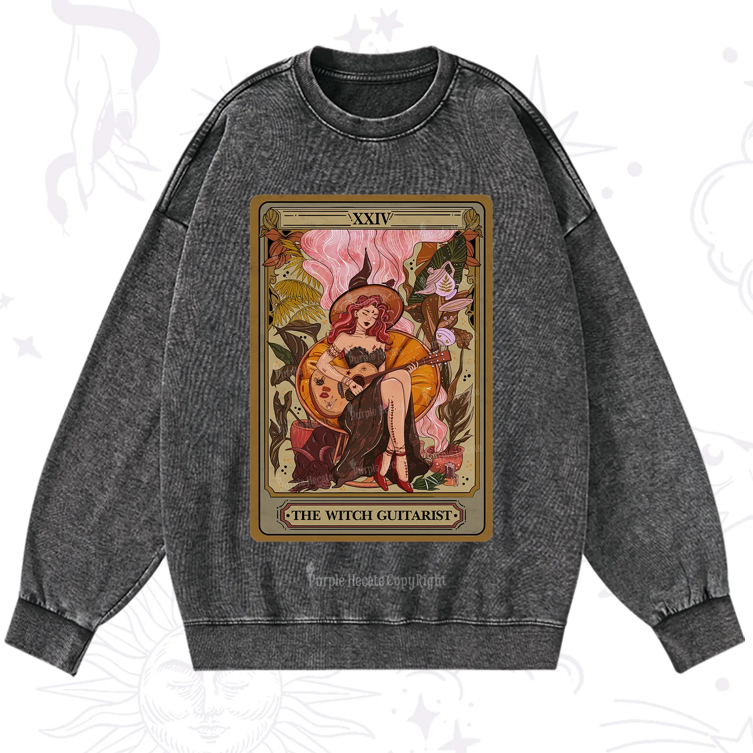 Purplehecate The Witch Guitarist Tarot Washed Sweatshirt
