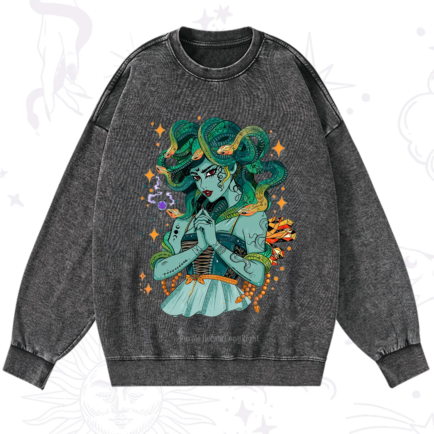 Purplehecate The Gorgon Medusa Washed Sweatshirt