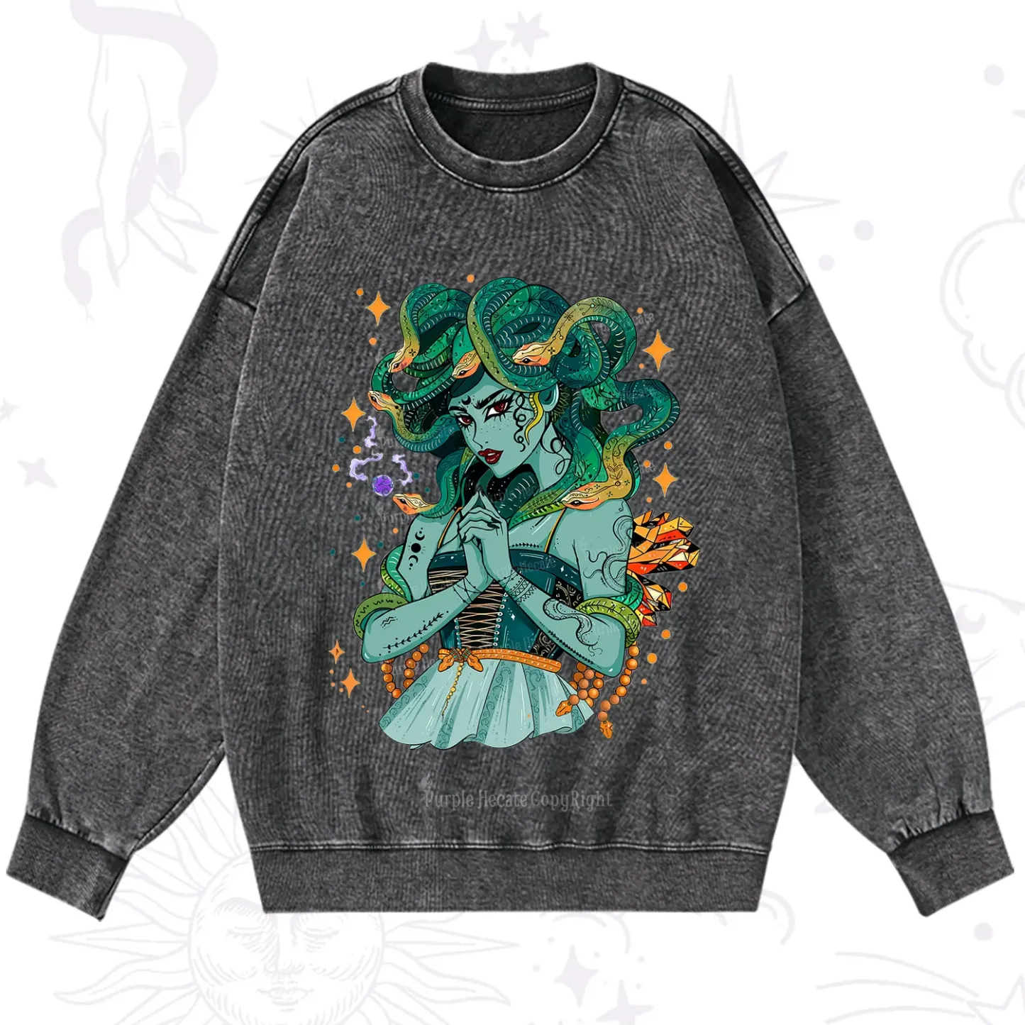 Purplehecate The Gorgon Medusa Washed Sweatshirt