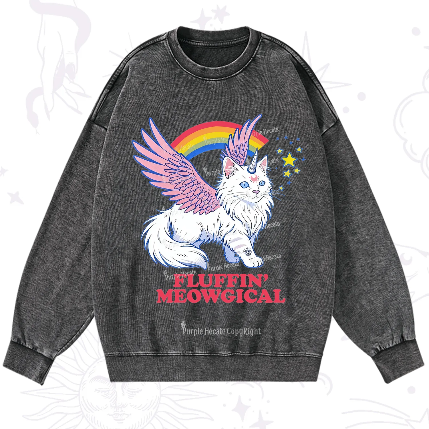 Purplehecate Fluffin Meowgical Washed Sweatshirt