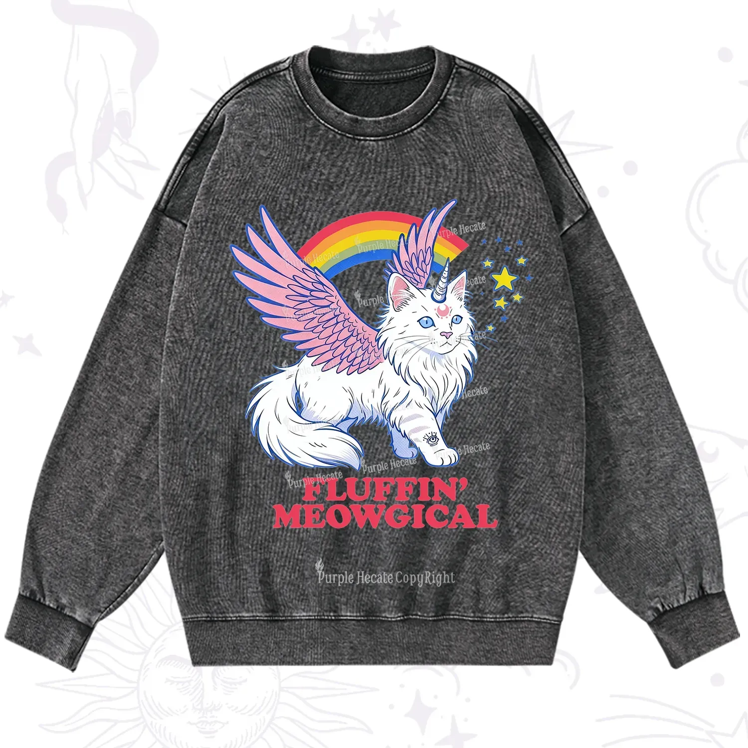 Purplehecate Fluffin Meowgical Washed Sweatshirt