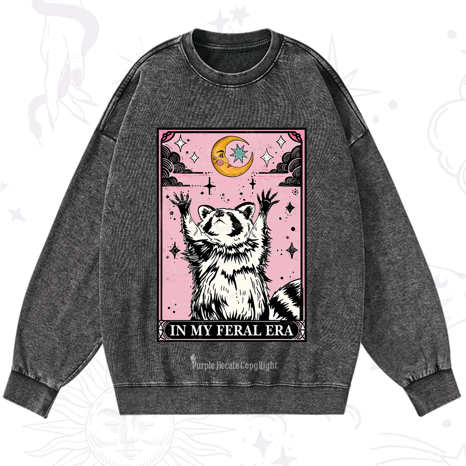 Purplehecate The In My Feral Era Tarot Raccoon Washed Sweatshirt