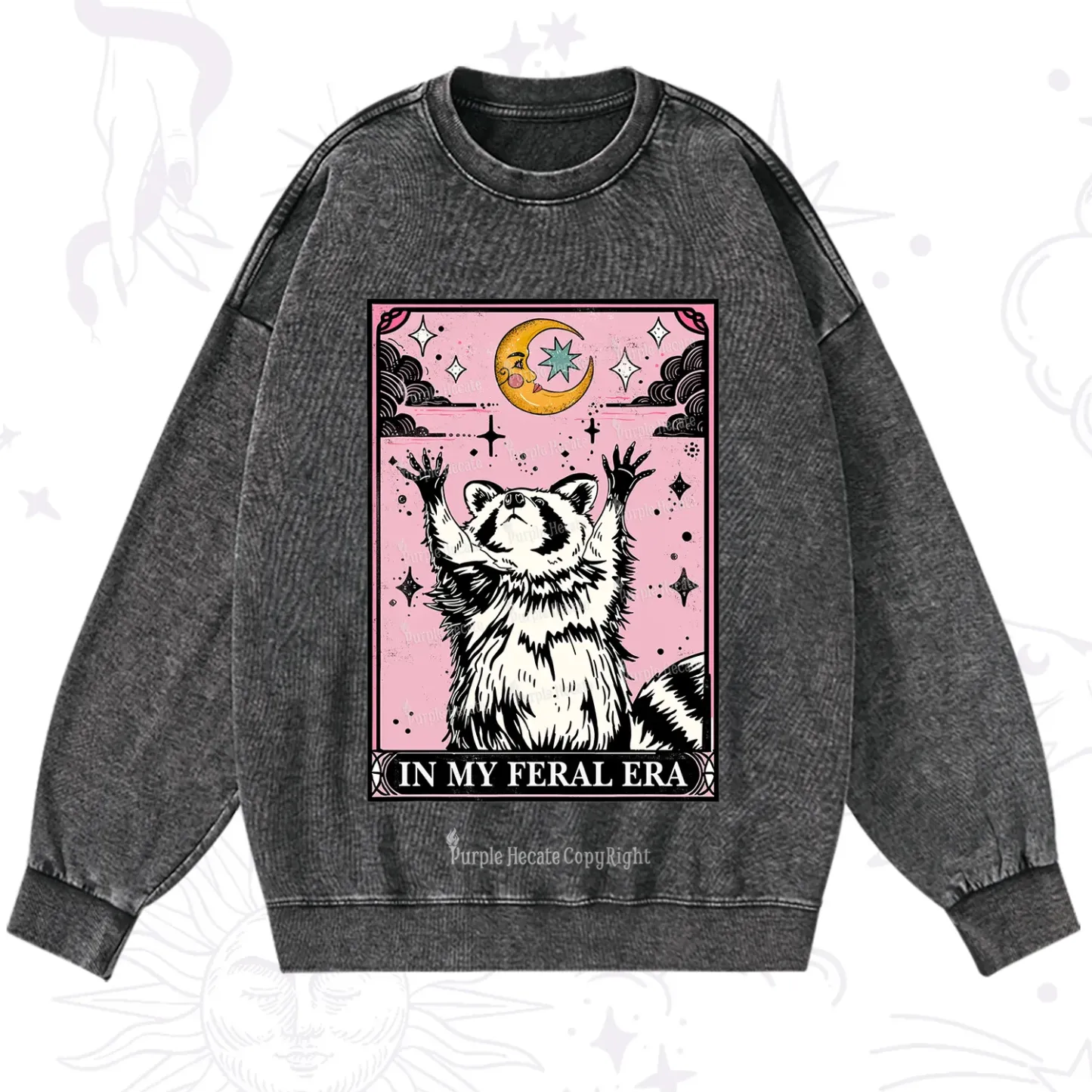 Purplehecate The In My Feral Era Tarot Raccoon Washed Sweatshirt
