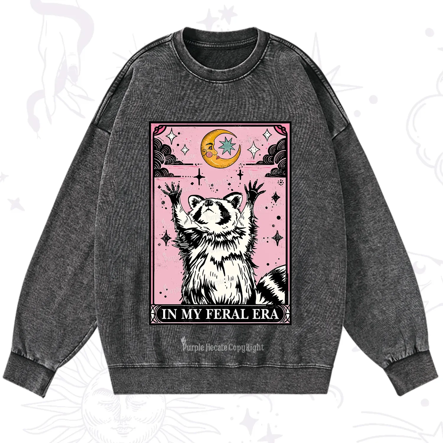Purplehecate The In My Feral Era Tarot Raccoon Washed Sweatshirt