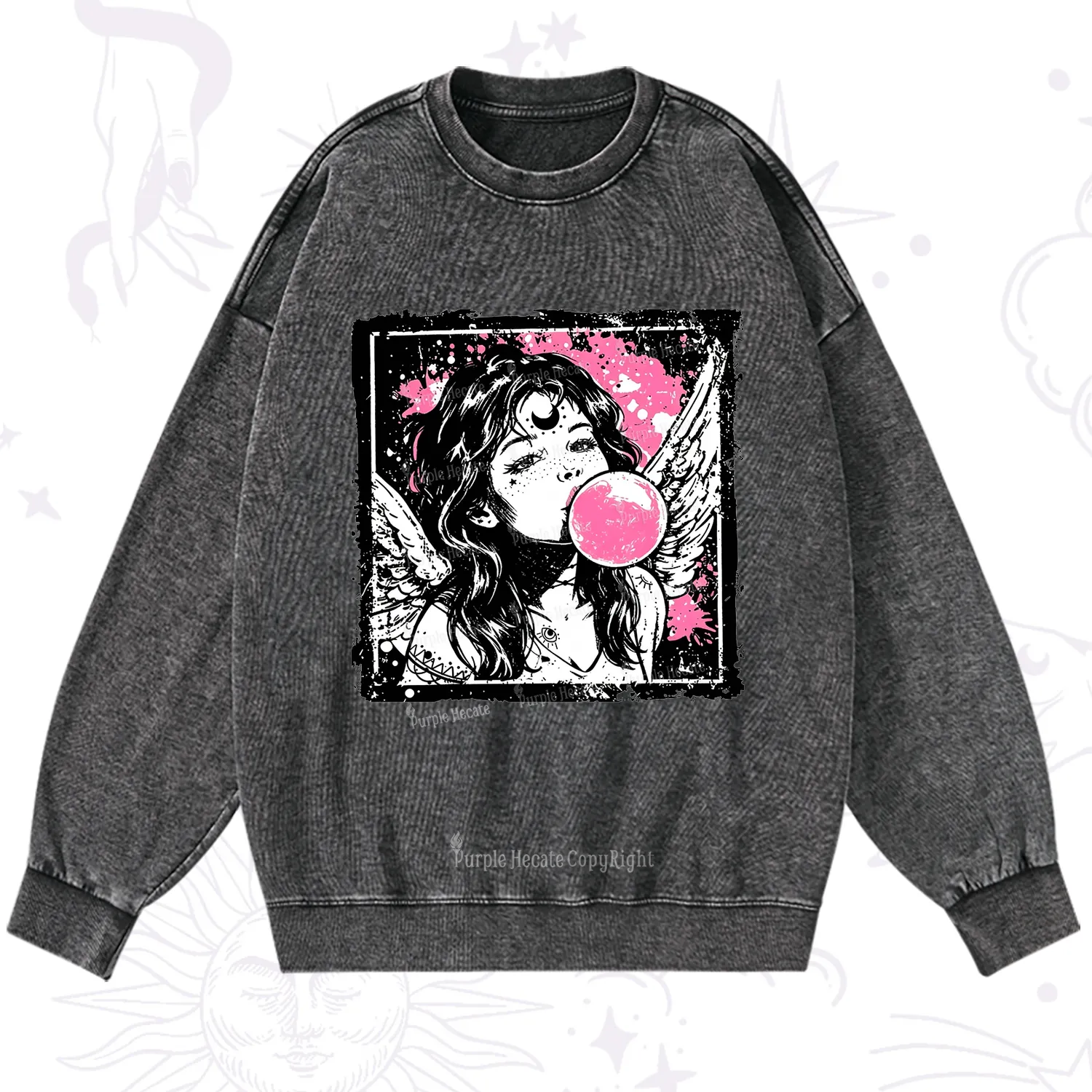 Purplehecate Grunge Angel with Bubblegum Washed Sweatshirt