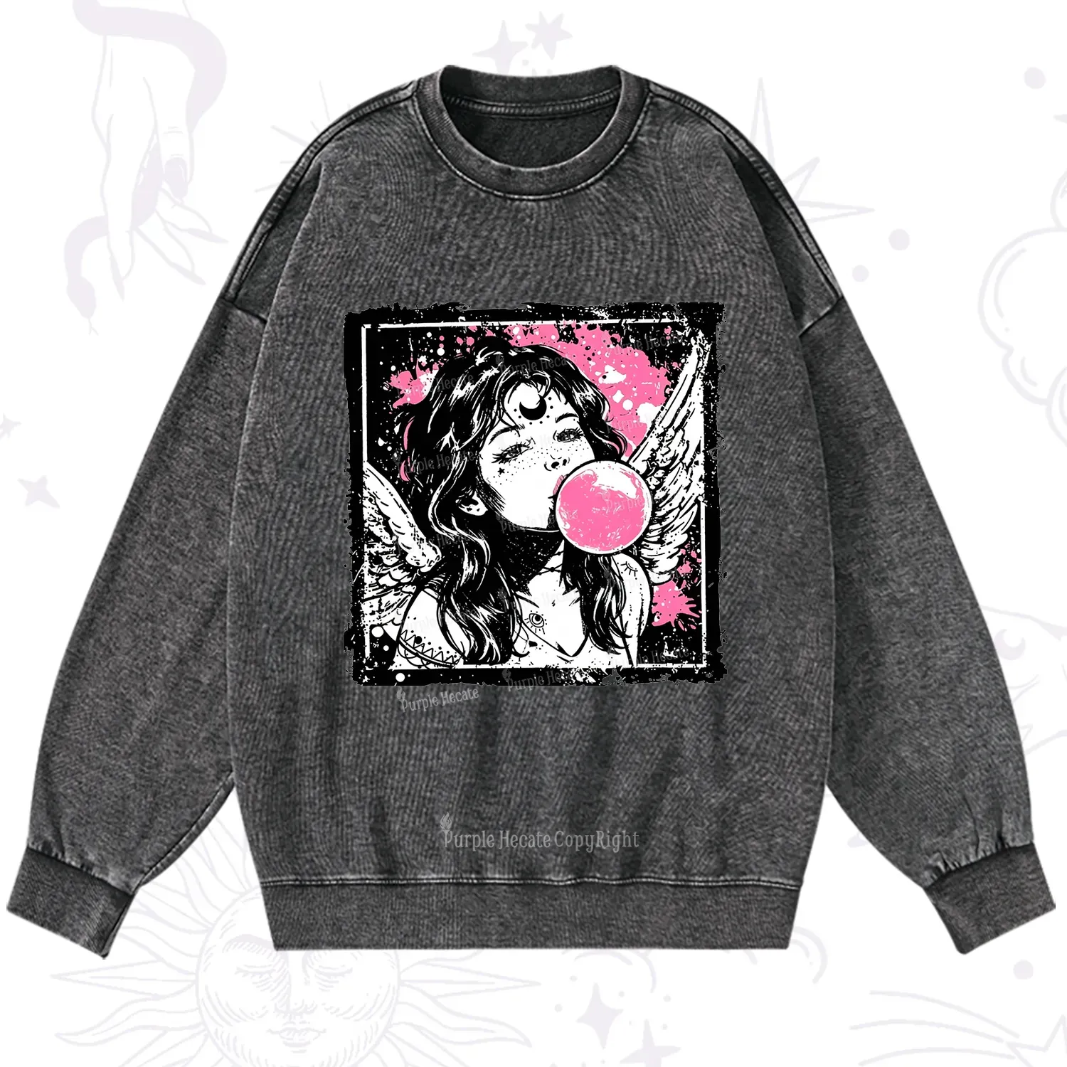 Purplehecate Grunge Angel with Bubblegum Washed Sweatshirt