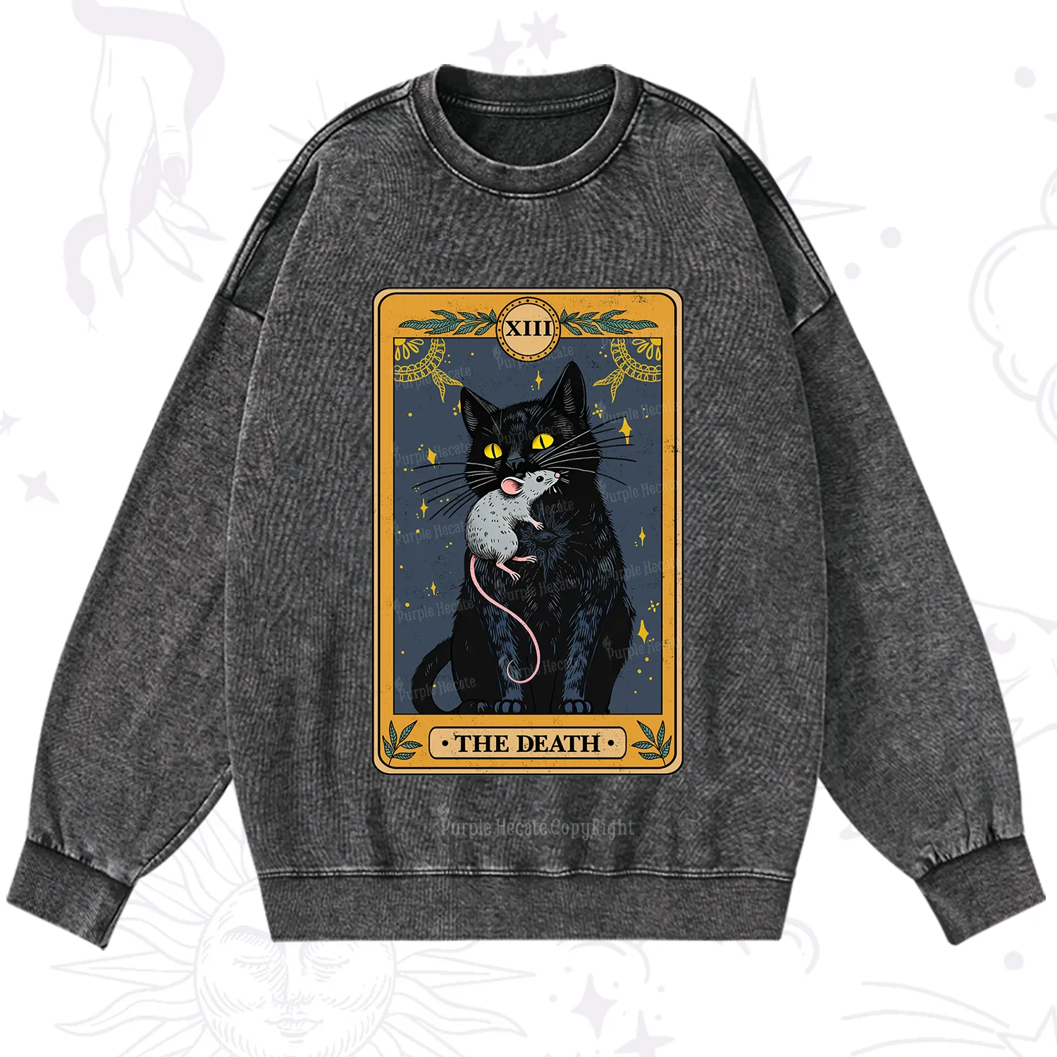 Purplehecate The Death Tarot Cat Washed Sweatshirt
