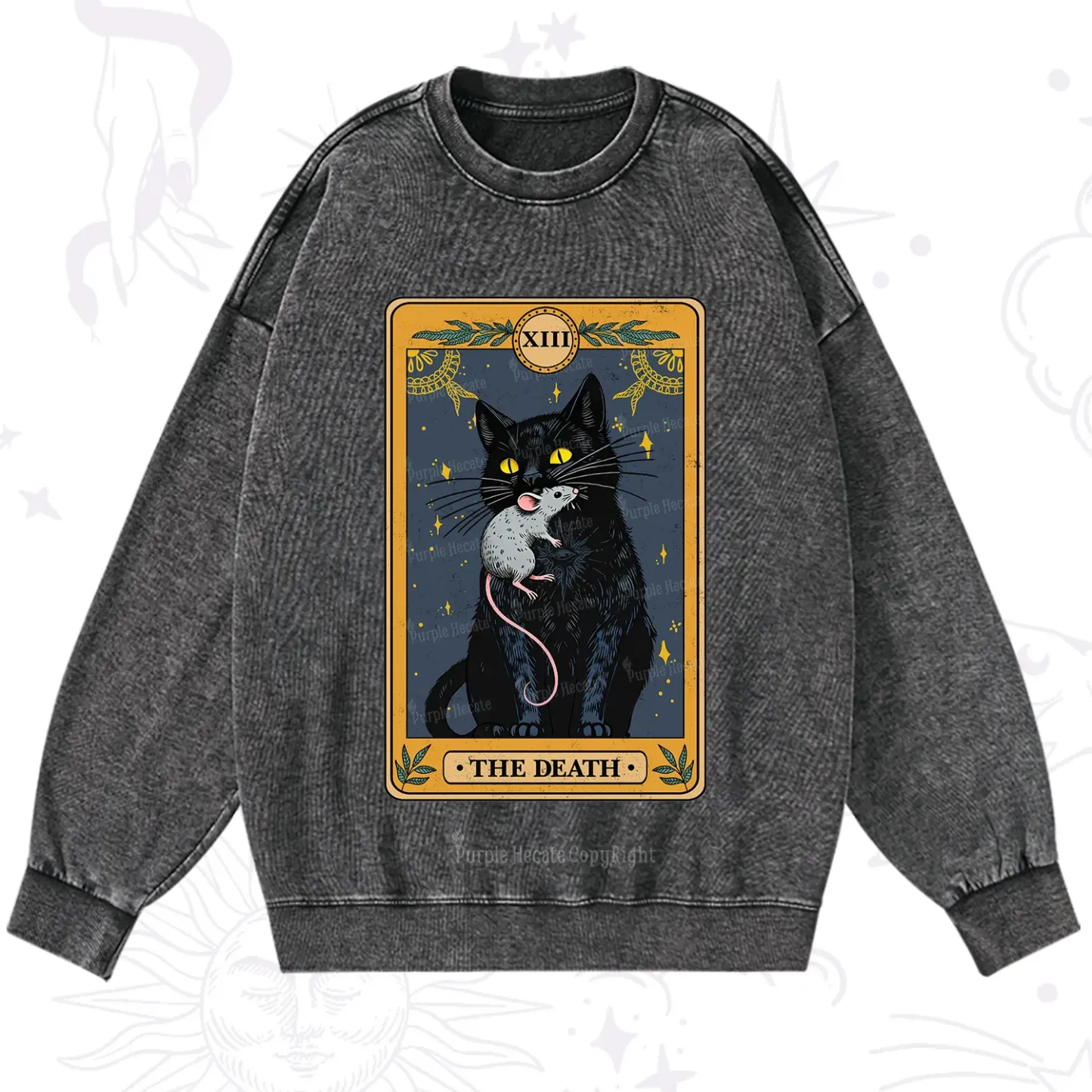 Purplehecate The Death Tarot Cat Washed Sweatshirt