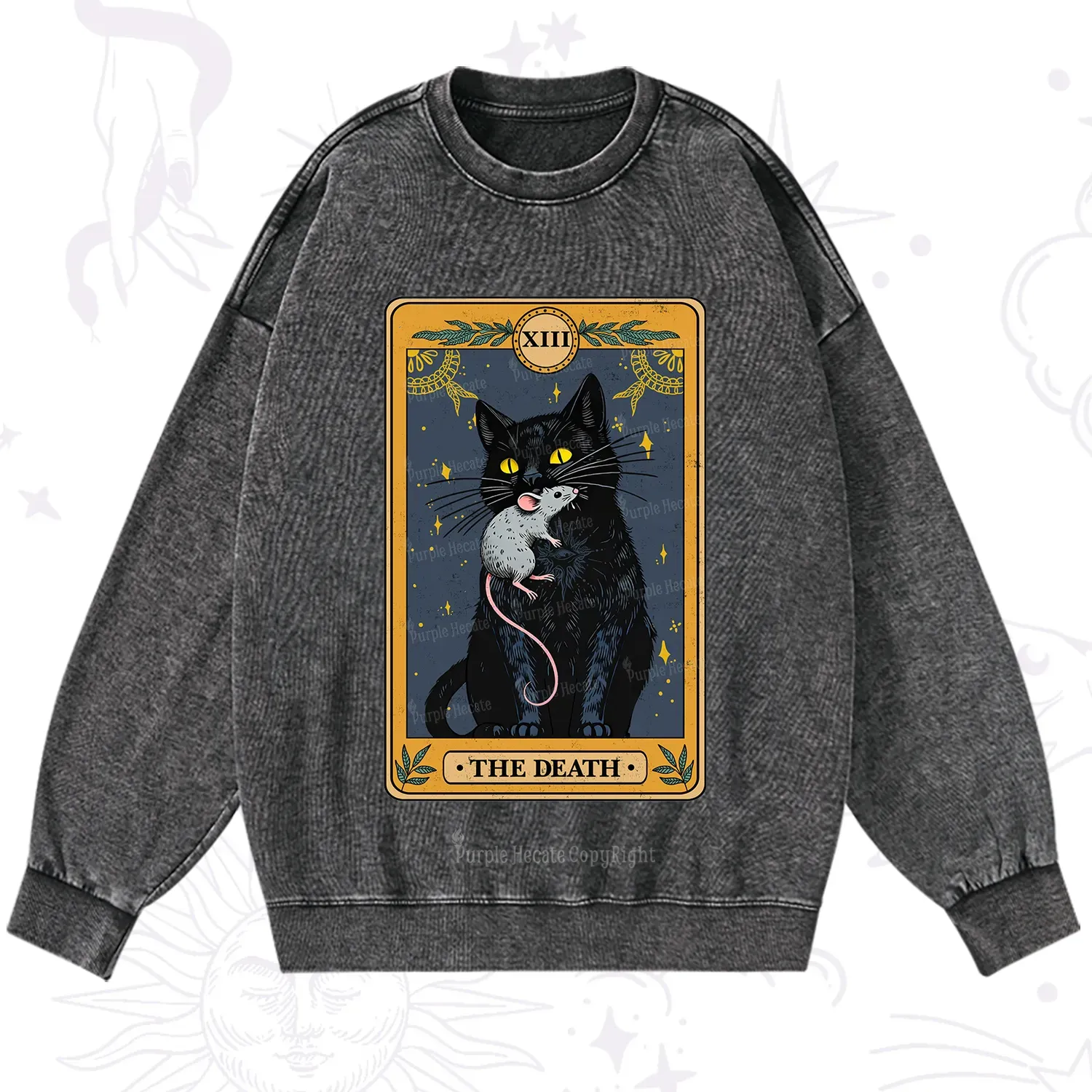 Purplehecate The Death Tarot Cat Washed Sweatshirt