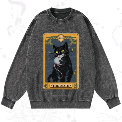 Purplehecate The Death Tarot Cat Washed Sweatshirt