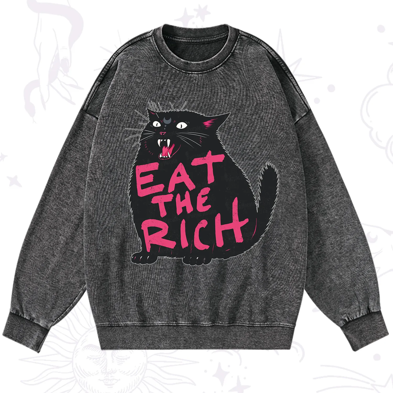 Purplehecate Eat The Rich Cat Washed Sweatshirt