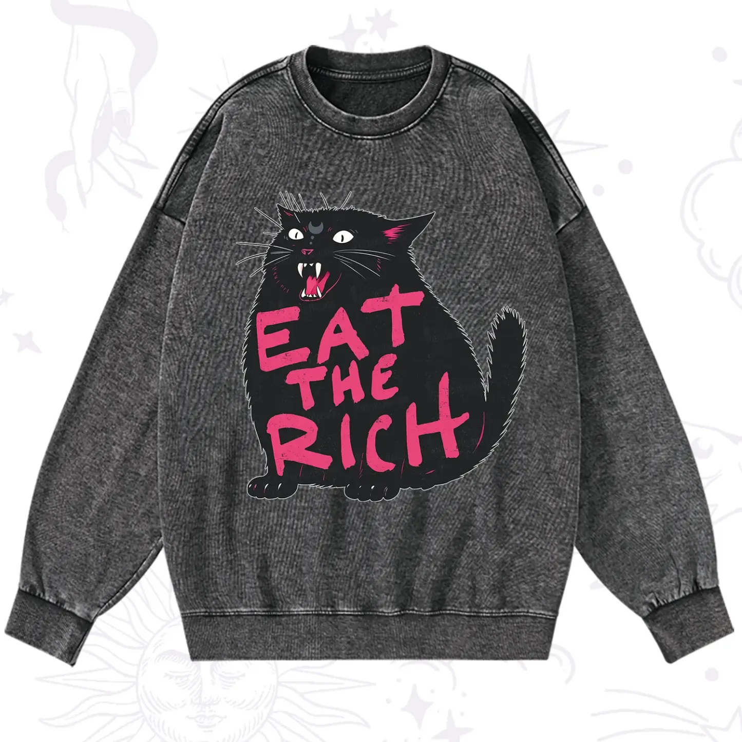 Purplehecate Eat The Rich Cat Washed Sweatshirt