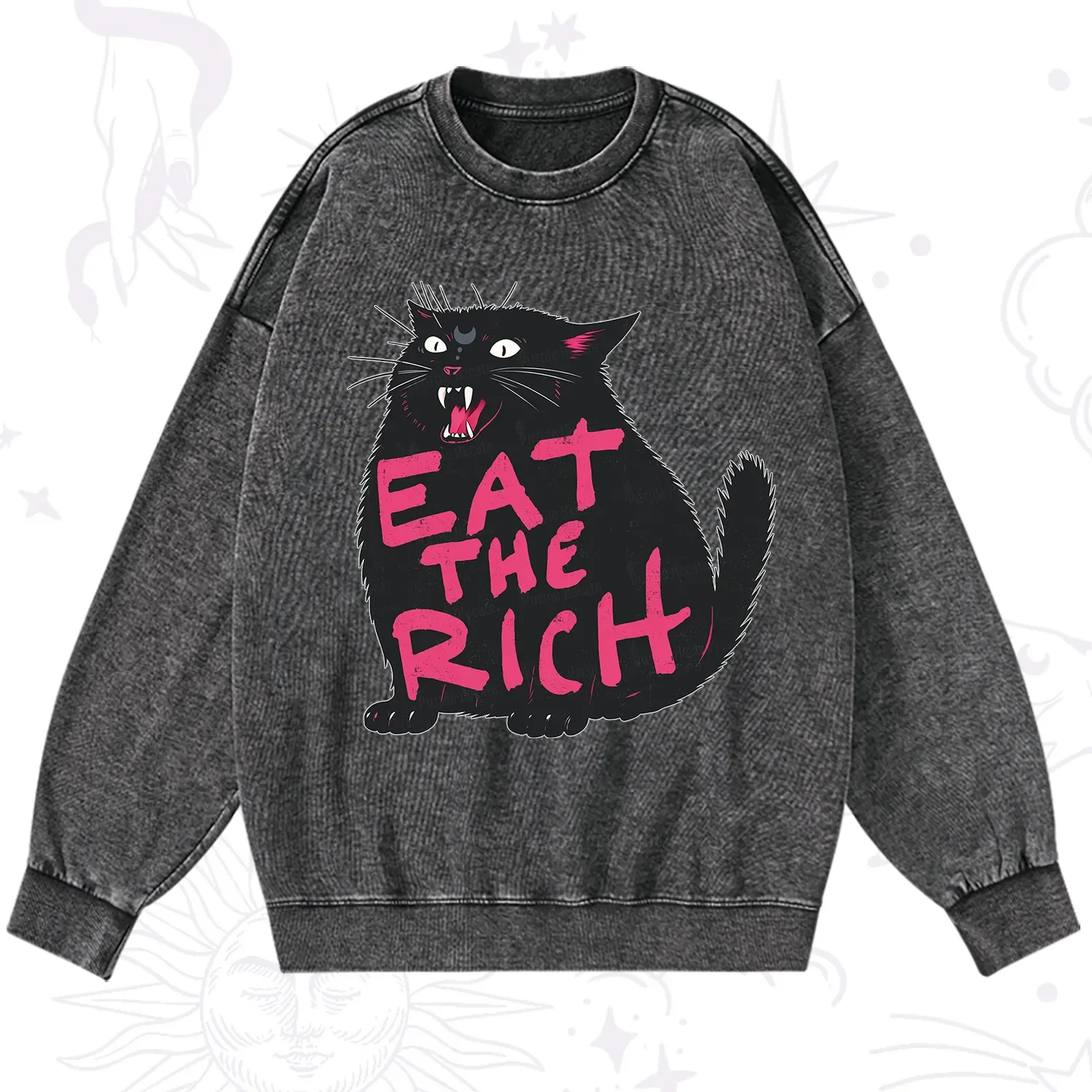Purplehecate Eat The Rich Cat Washed Sweatshirt