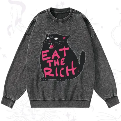 Purplehecate Eat The Rich Cat Washed Sweatshirt