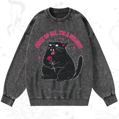 Purplehecate First Of All I'm A Delight Cat Washed Sweatshirt