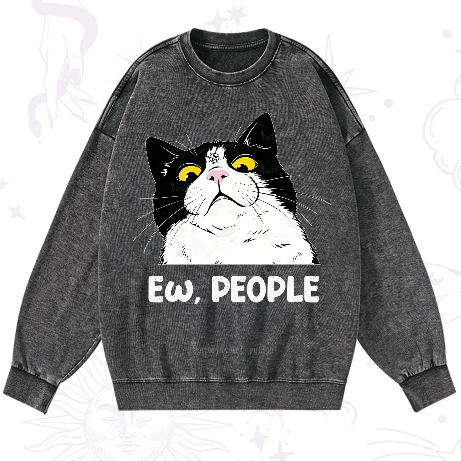 Purplehecate Ew People Cat Washed Sweatshirt