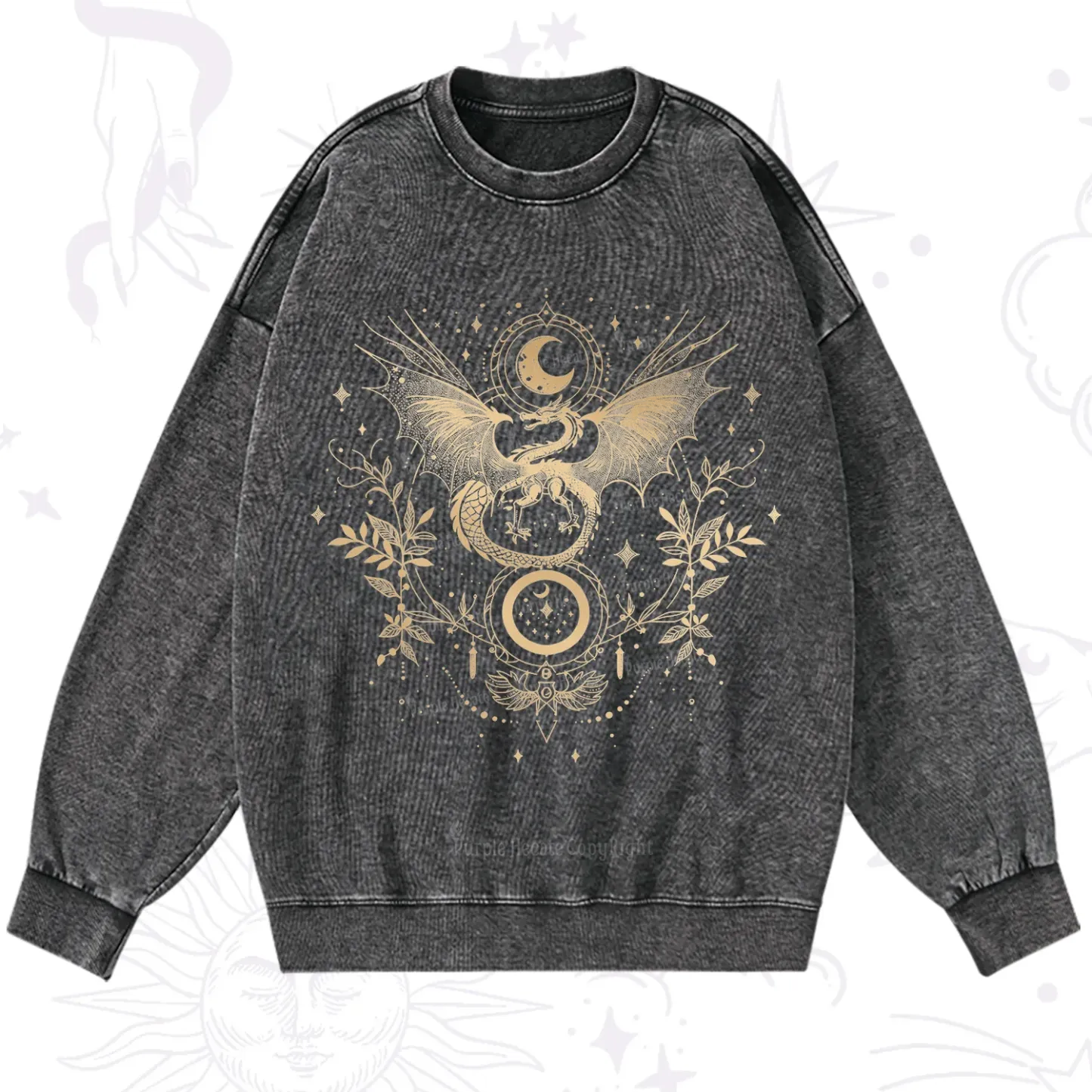 Purplehecate Celestial Dragon Moon Phase Washed Sweatshirt