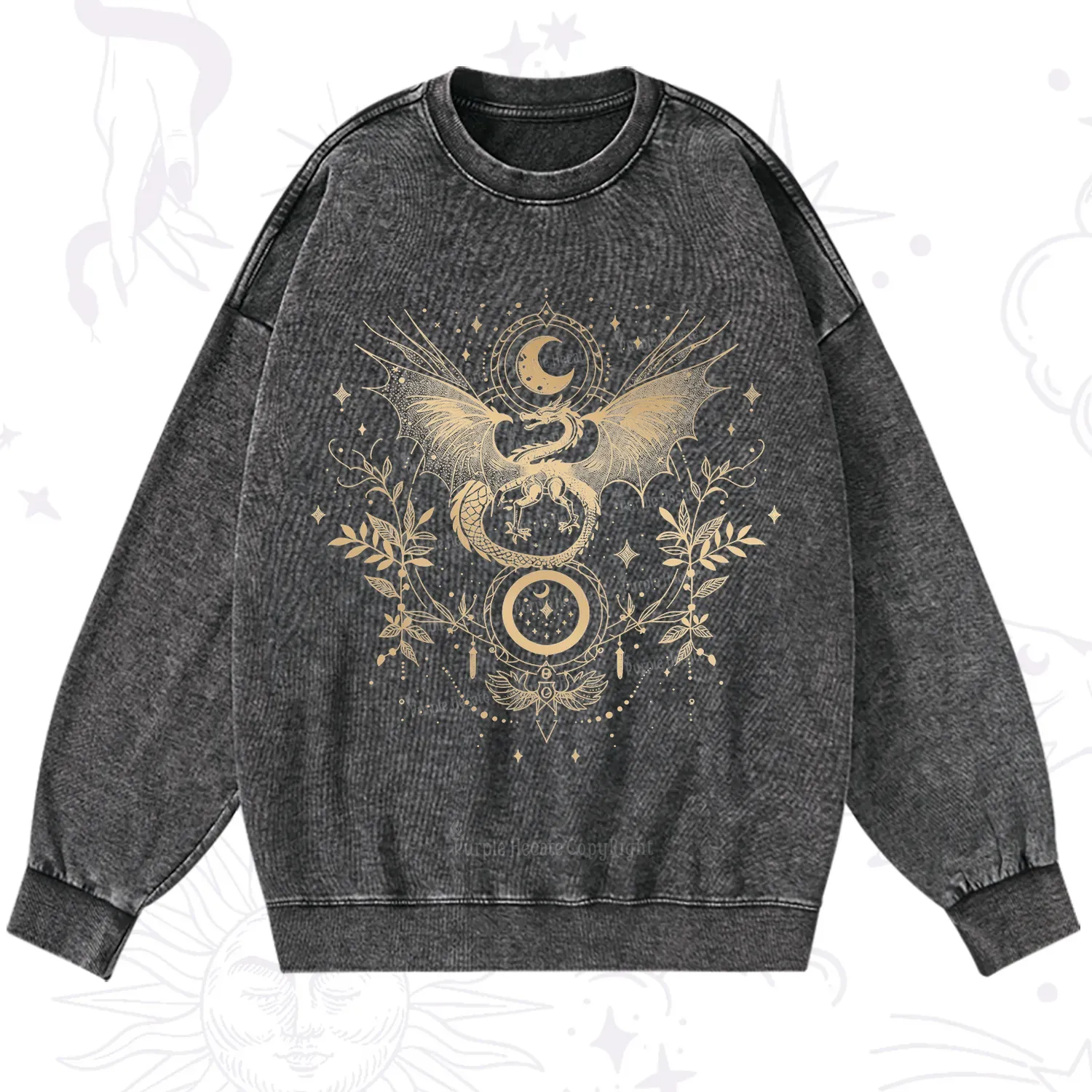 Purplehecate Celestial Dragon Moon Phase Washed Sweatshirt