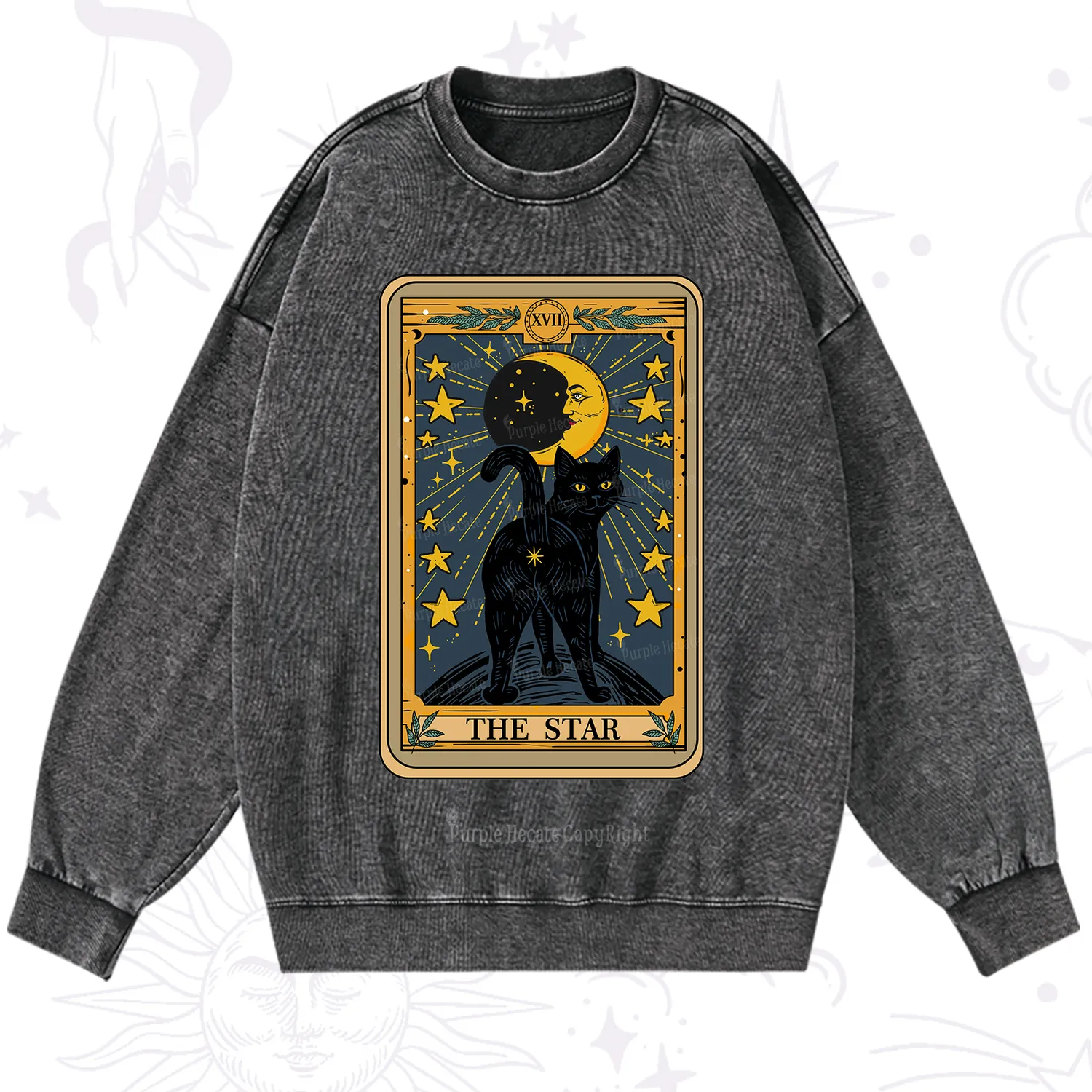 Purplehecate The Star Tarot Cat Washed Sweatshirt