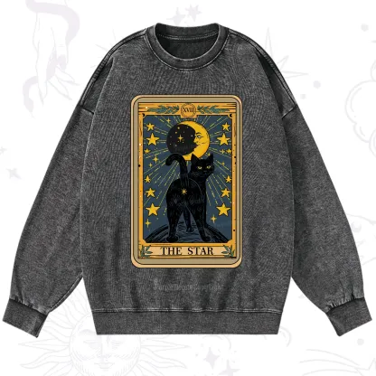Purplehecate The Star Tarot Cat Washed Sweatshirt