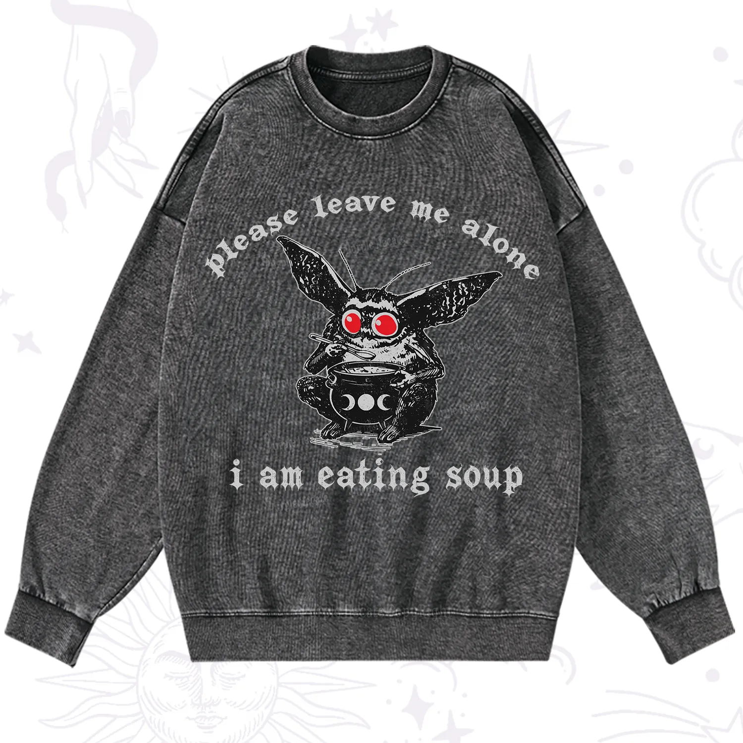 Purplehecate Mothman Eating Soup Washed Sweatshirt