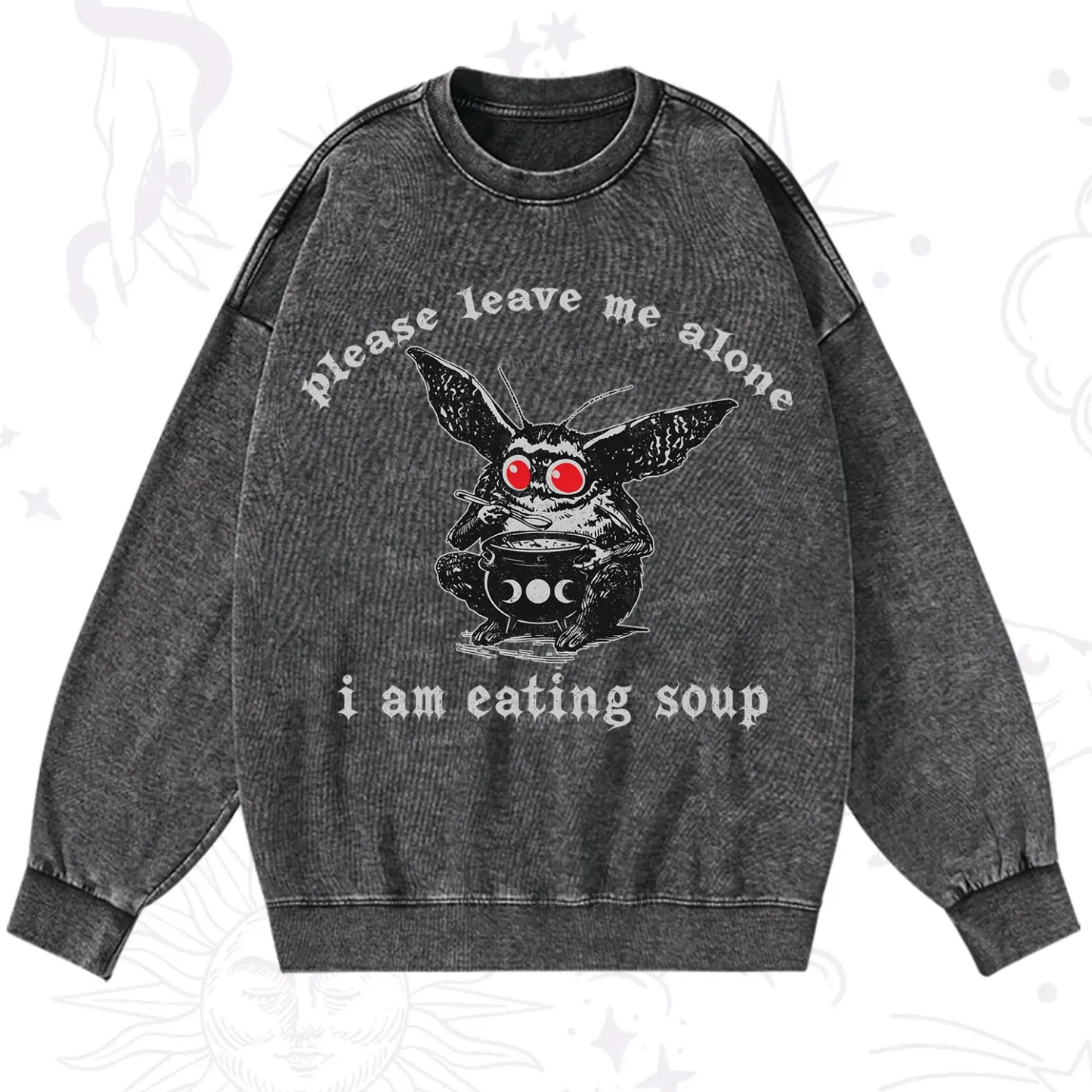 Purplehecate Mothman Eating Soup Washed Sweatshirt