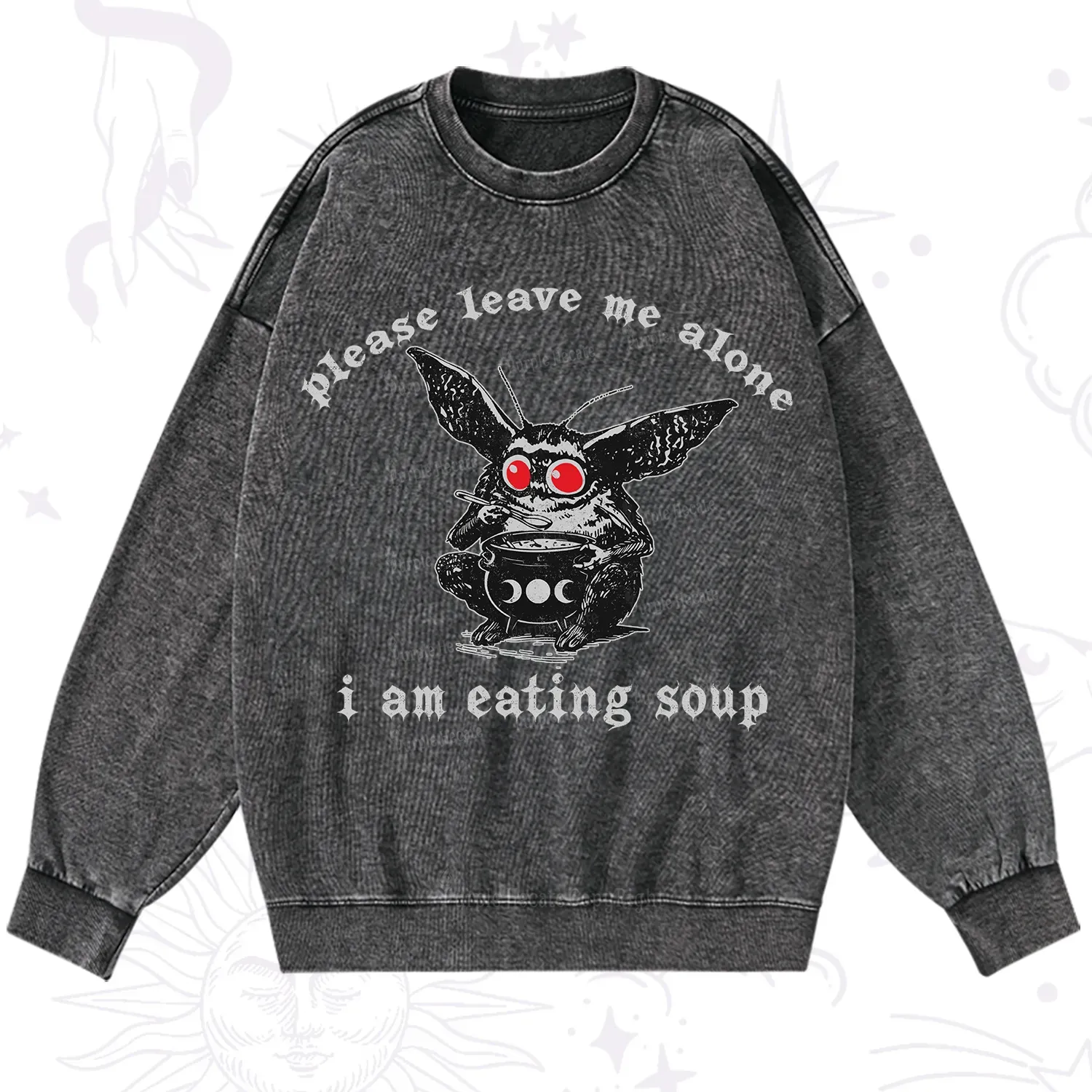Purplehecate Mothman Eating Soup Washed Sweatshirt