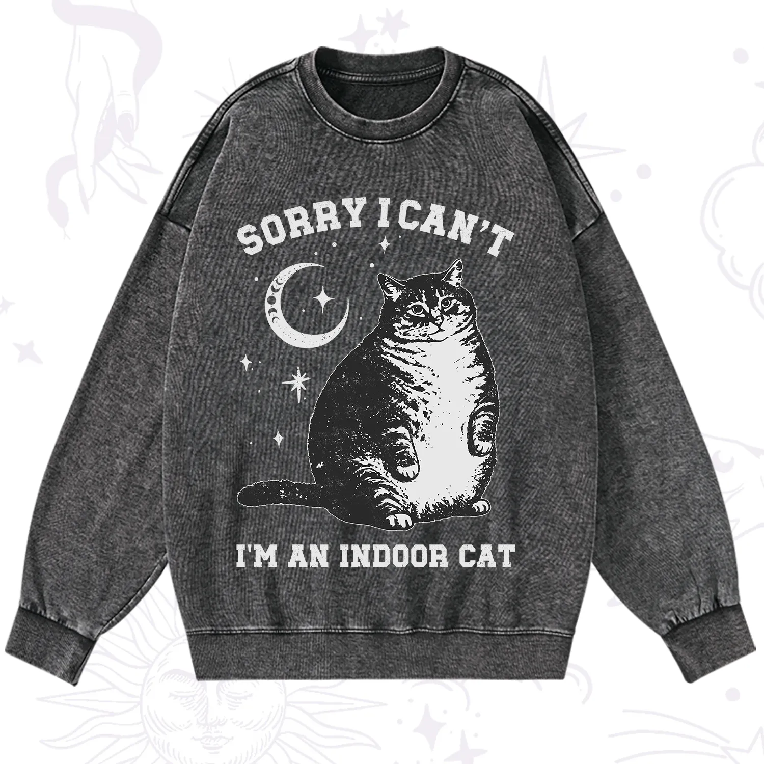 Purplehecate Sorry I Can't Go I'm an Indoor Cat Washed Sweatshirt