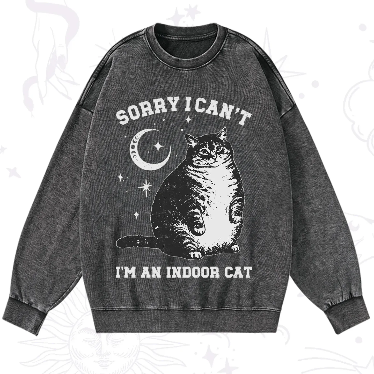 Purplehecate Sorry I Can't Go I'm an Indoor Cat Washed Sweatshirt